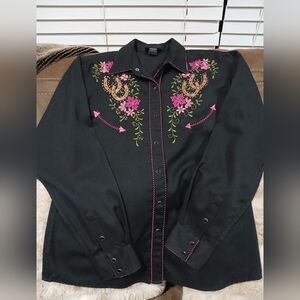 Black Embroidered Western Shirt